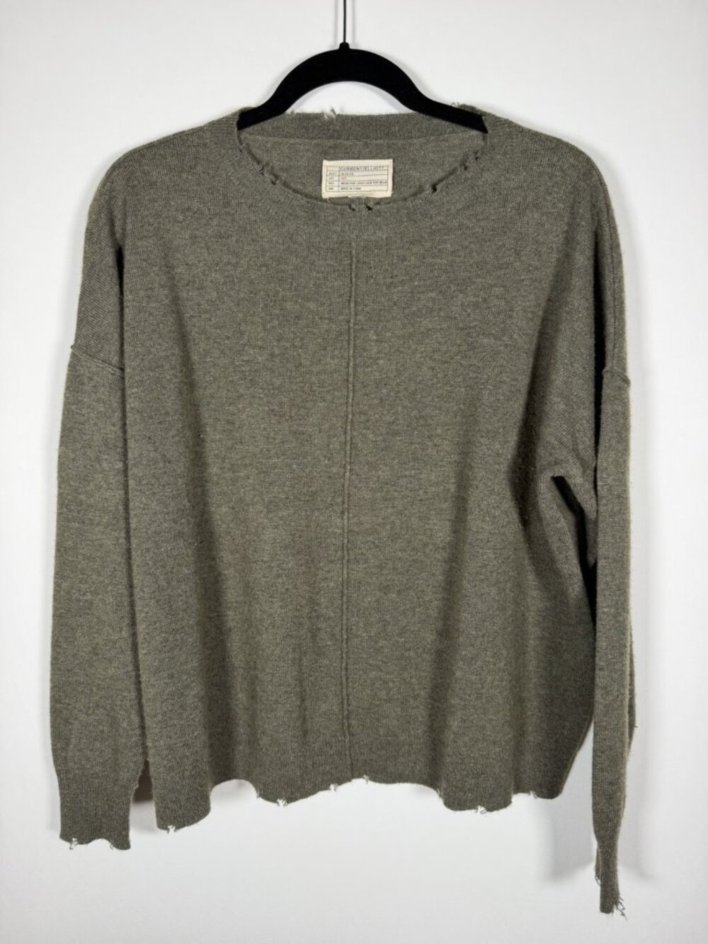 Current/Elliott original army green distressed boxy cashmere wool sweater 1(M)